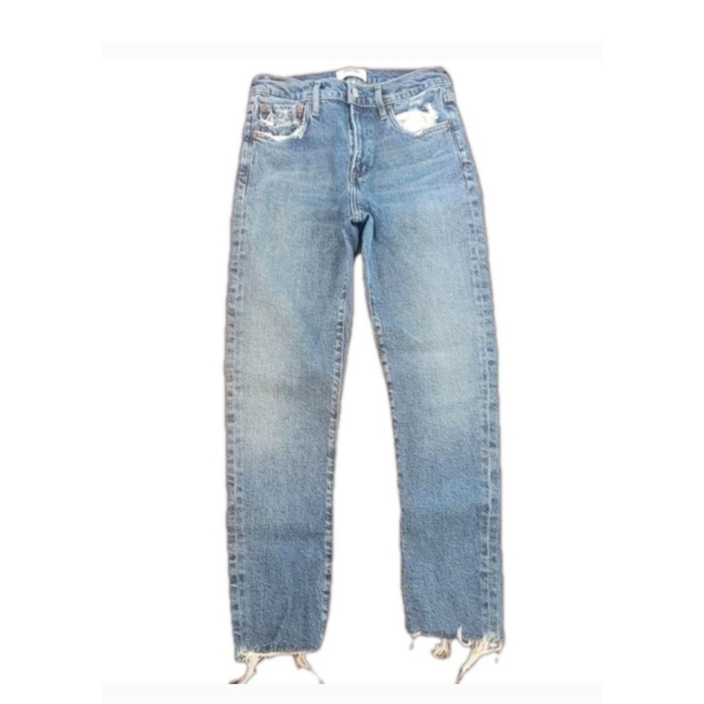 AGOLDE Toni Mid Rise Straight Leg Raw Hem Jeans 25 Light Wash Denim